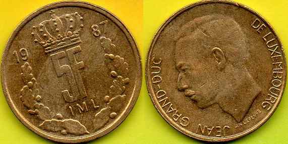 LUKSEMBURG 5 Francs 1987 r.