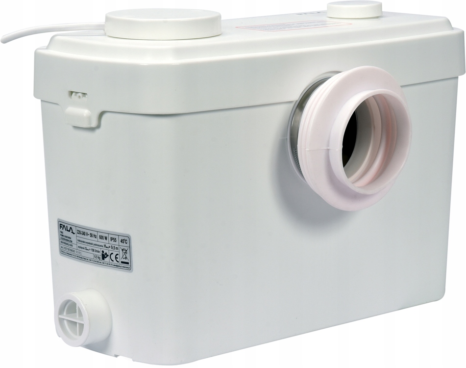 POMPA DO TOALETY WC TRZY WEJŚCIA Z ROZDRABNIACZEM MŁYNEK PRZEPOMPOWNIA FALA Moc silnika 600 W