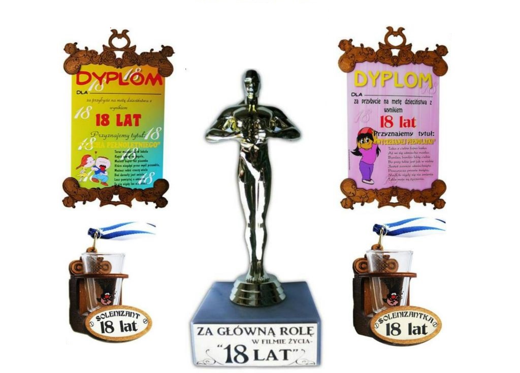 

Statuetka Urodzinowa 18 Dyplom Kieliszek Prezent