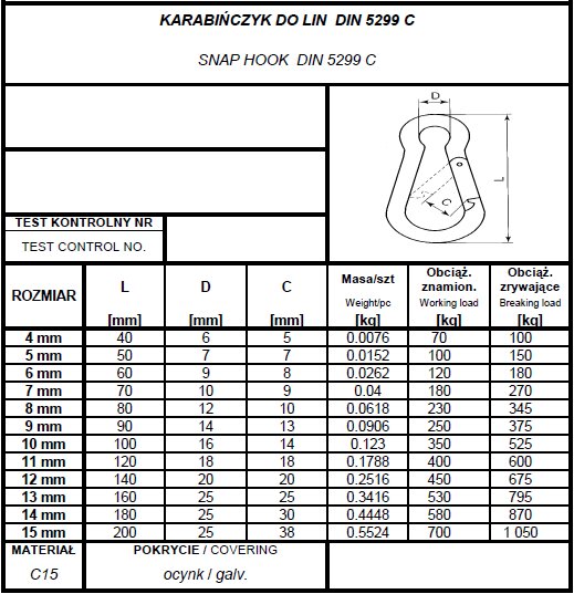 KARABIŃCZYK DO LIN 9MM - 1 SZT. DIN 5299C / ATEST Marka inna