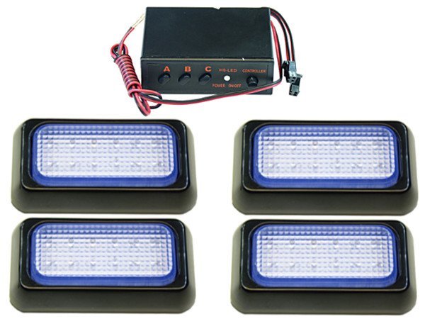 Zestaw 4 x LAMPA 12 LED STEROWNIK STROBO KOGUT MOC