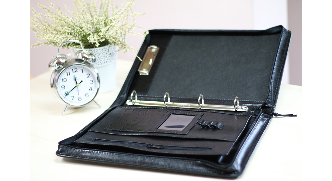 BIWUAR MULTI ORGANIZER AKTÓWKA A4 TECZKA SKÓRZANA - AK-03 Kolor czarny
