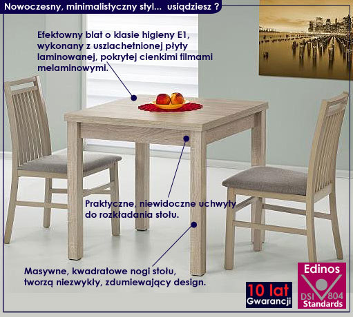 STÓŁ KWADRATOWY 80x80 ROZKŁADANY BIAŁY DAB SONOMA Kod producenta HQ478