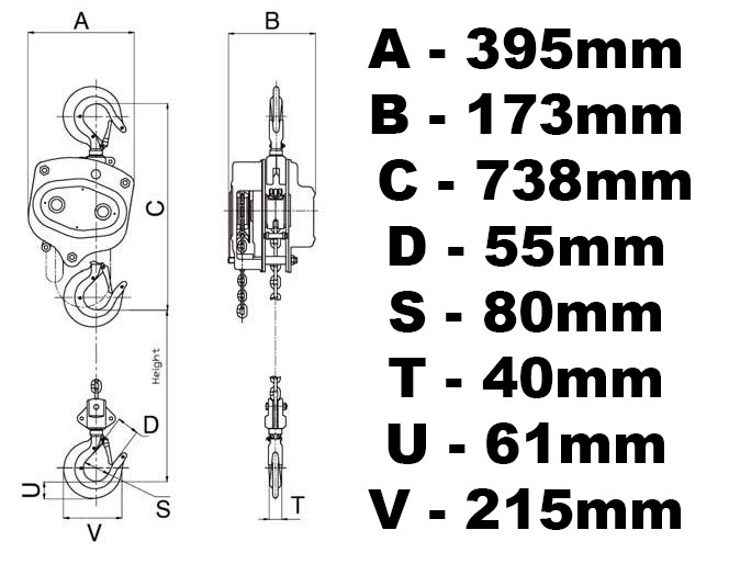 Wciągarka łańcuchowa hakowa 10t ton 10000kg H10000 EAN (GTIN) 5905311765431