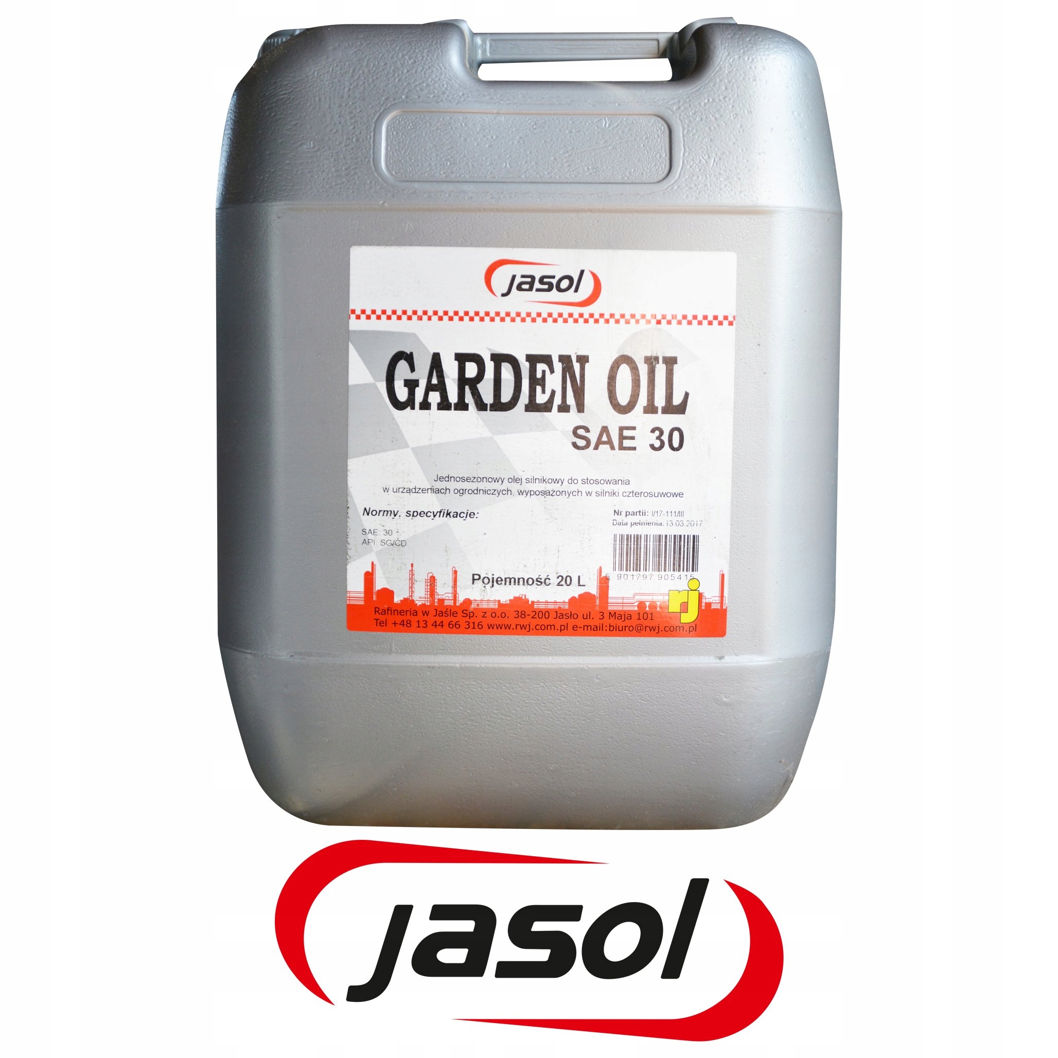 OLEJ DO KOSIARKI JASOL GARDEN OIL SAE 30 - - 20 L. Klasa lepkości SAE SAE 30