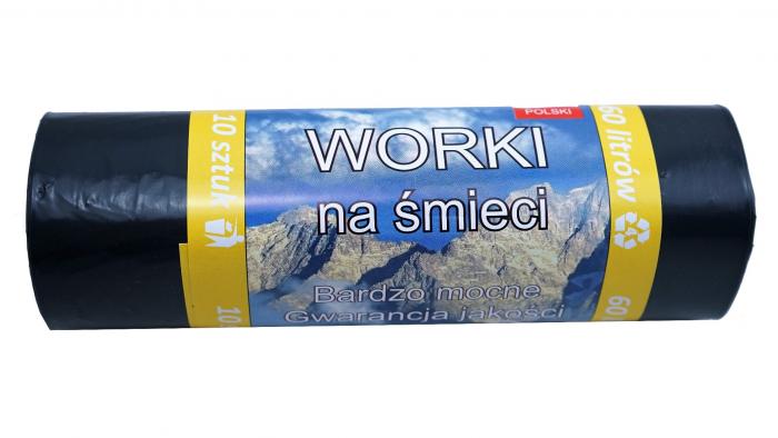 WORKI NA ŚMIECI 60L SUPER MOCNE 10szt PRODUKT PL CZARNE WYTRZYMAŁE