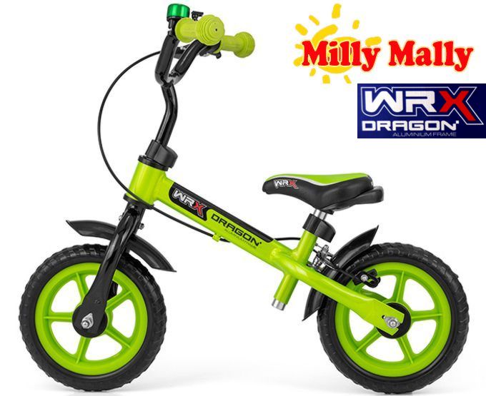 Aluminiowy Rowerek biegowy 10" Milly Mally Dragon Wrx Green Liquid+ Hamulec