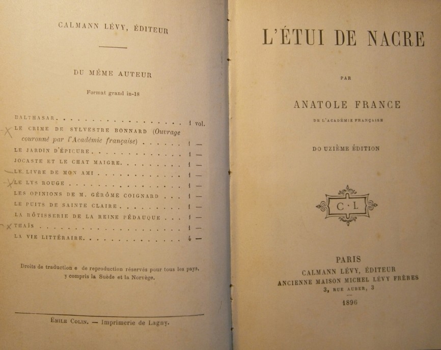 LETUI de NACRE ANATOL FRANCE 1896 WYBÓR OPOWIADAŃ