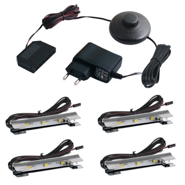 

Zestaw Led 4x klips Led do szyb półek zasilacz