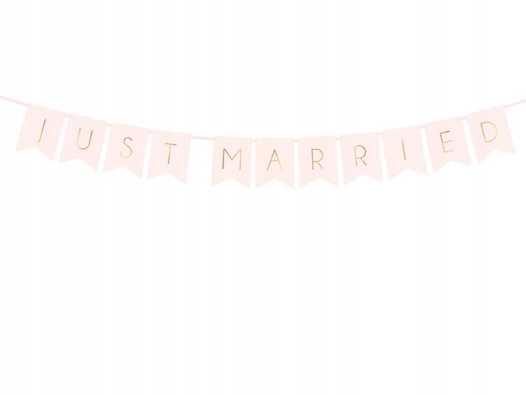 Baner weselny napis Just Married j. róż GRL68-081J Długość 155 cm