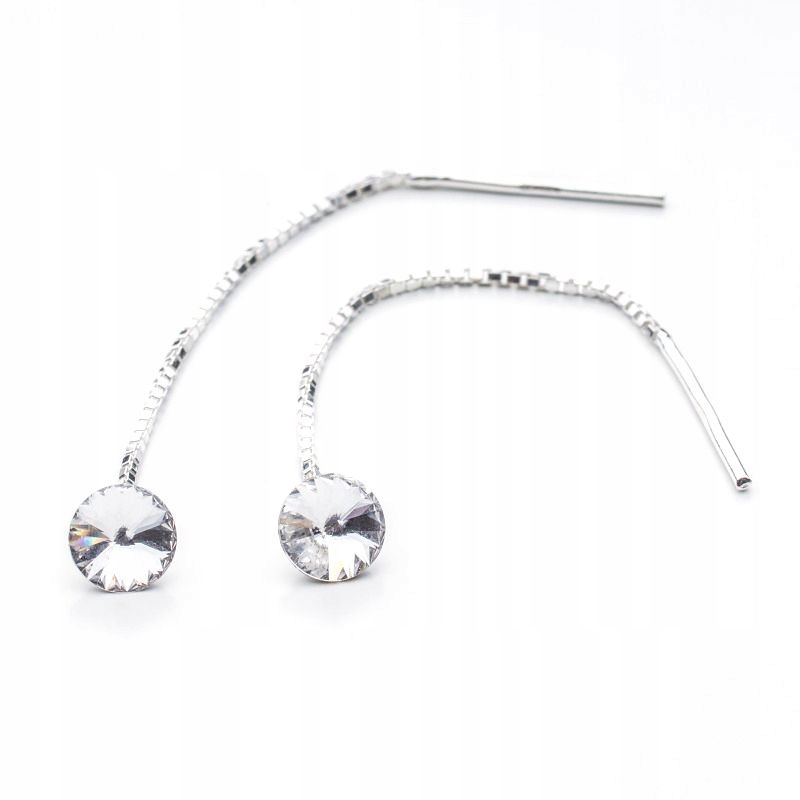 

Srebrne długie kolczyki z kr. Swarovski 6mm Crys.