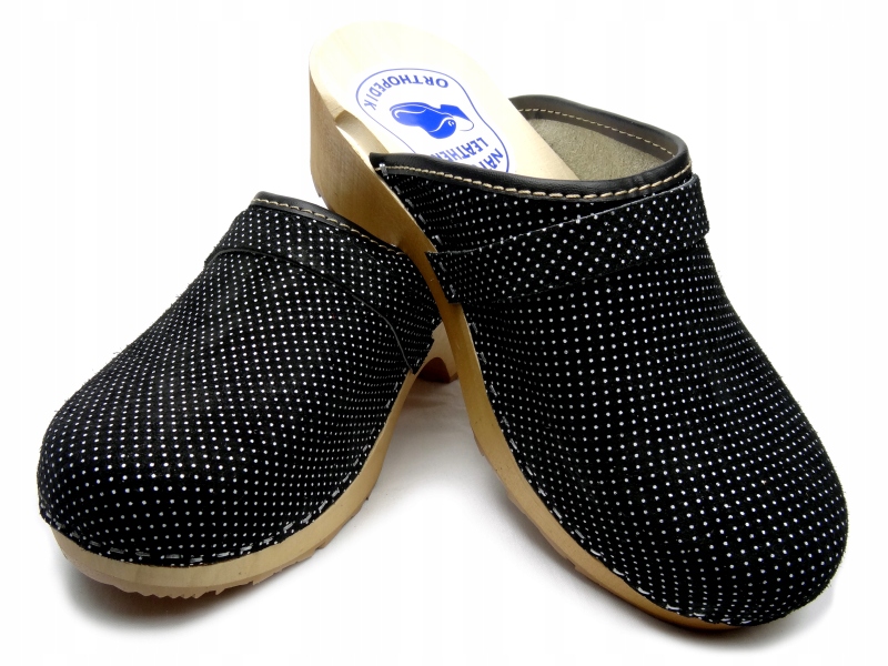 

Drewniaki - Chodaki - Skóra Czarna W Kropki roz.35