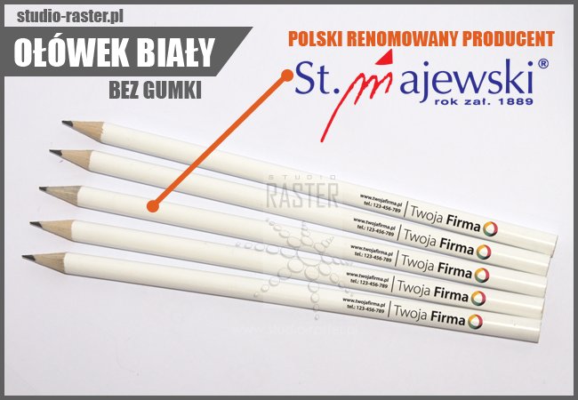 Ołówki białe z własnym nadrukiem LOGO - Full Color Marka St. Majewski