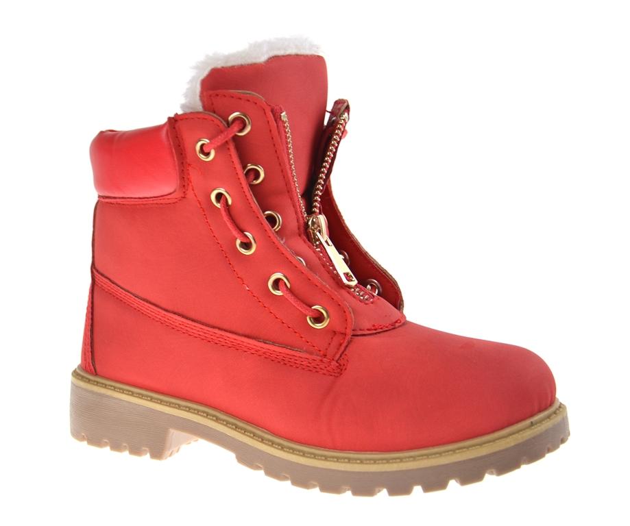 WYPRZEDAŻ Kids TIMBERKI Botki SUWAK CZERWONE 33 Materiał skóra ekologiczna