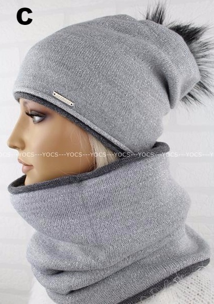 KOMPLET CZAPKA DAMSKA Z POMPONEM KOMIN chusta SZAL Rozmiar uniwersalny