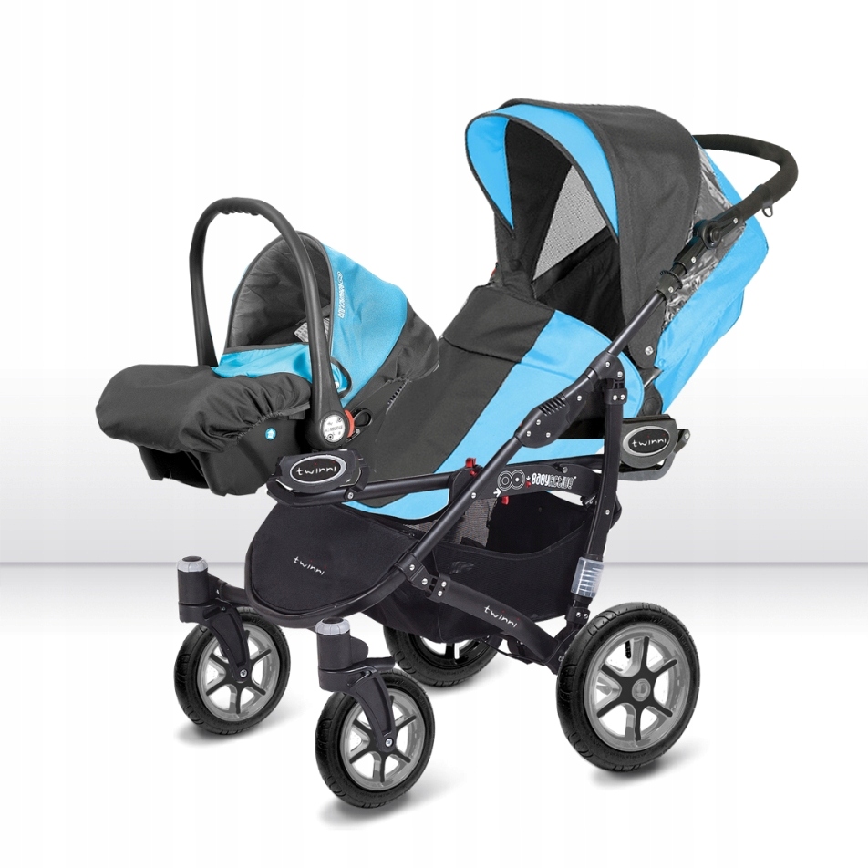 Baby Active TWINNI - Wózek bliźniaczy TWINNY 3w1 Elementy zestawu Gondola Fotelik samochodowy Spacerówka