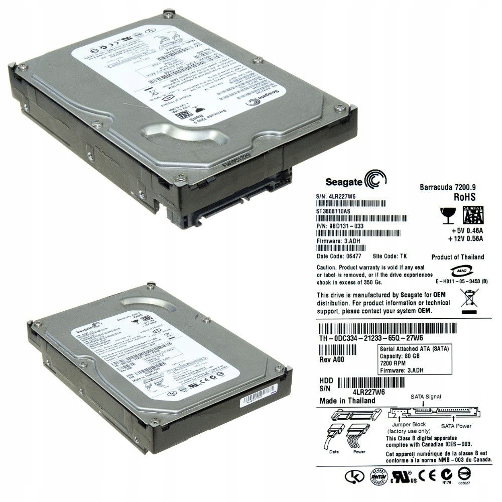 Hdd Dell 0DC334 80GB 7.2k Sata 3Gbps 3.5''