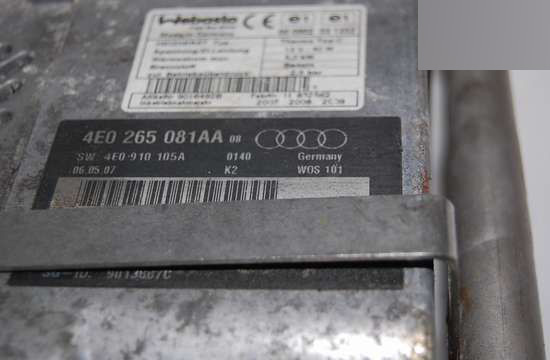 AUDI A8 WEBASTO OGRZEWANIE POSTOJOWE 4E0265081AA Typ samochodu Samochody osobowe