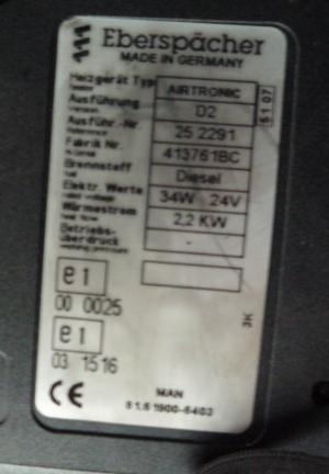 OGRZEWANIE EBERSPACHER MAN TGA TGL TGM D2 Producent części Eberspaecher