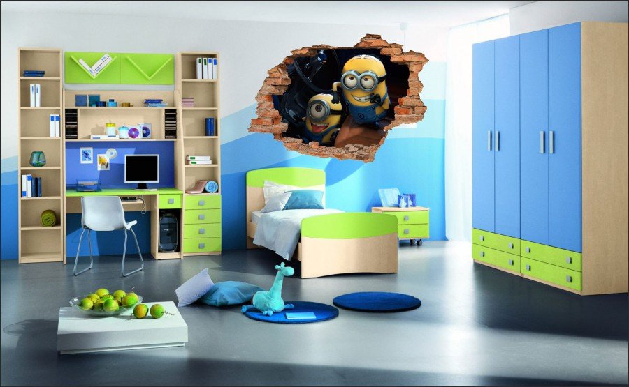 NAKLEJKI NA ŚCIANĘ Dziura w ścianie MINIONKI Długość 120 cm
