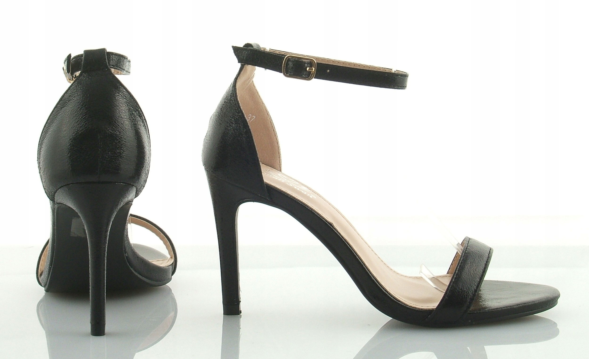 SANDAŁY NA SZPILCE 9 CM. PIĘTKA PASEK CZARNE 41 Materiał wkładki skóra ekologiczna