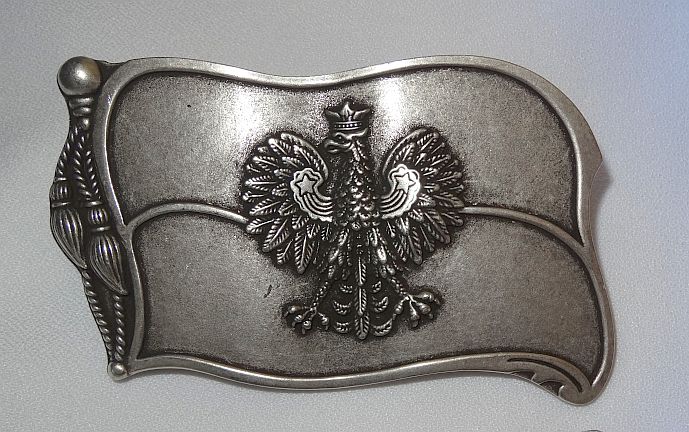 Flaga PL na śruby długie mat, na rolkę sakwy kufer stare srebro