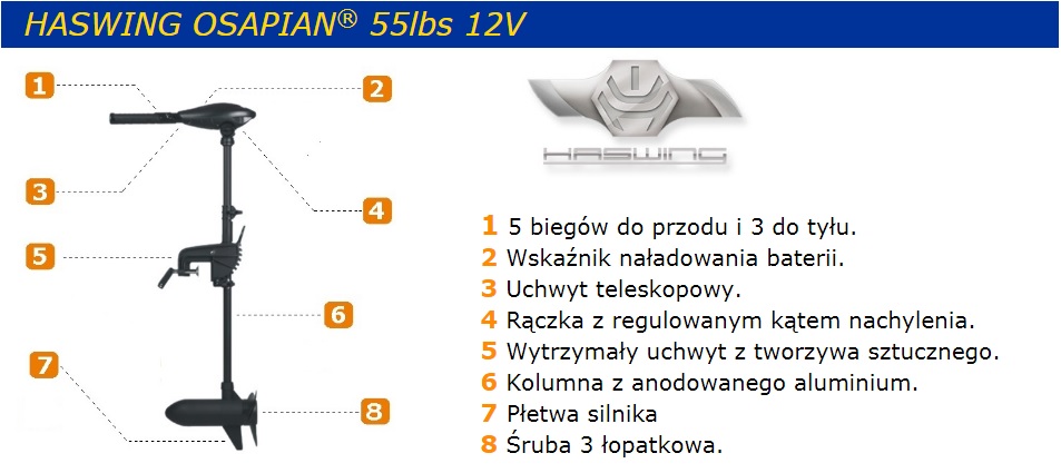 SILNIK elektryczny zaburtowy Haswing OSAPIAN 55 ! Kod producenta Silnik Haswing 55lbs