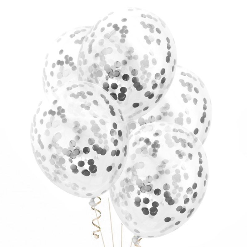 

Balony 35 cm Z konfetti Srebrne 5 szt Duże