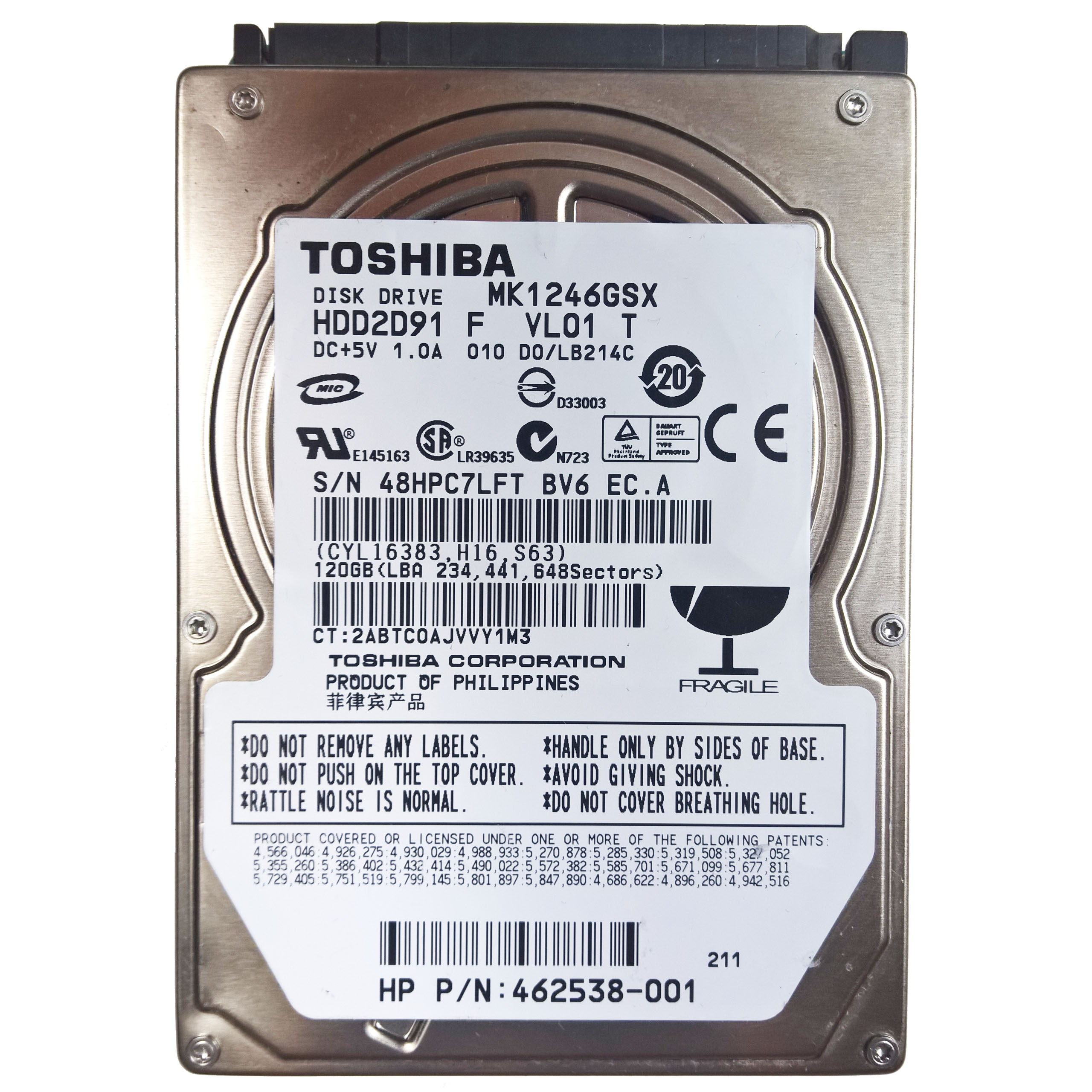 TOSHIBA MK1246GSX | HDD2D91 F VL01 T | darca OfA