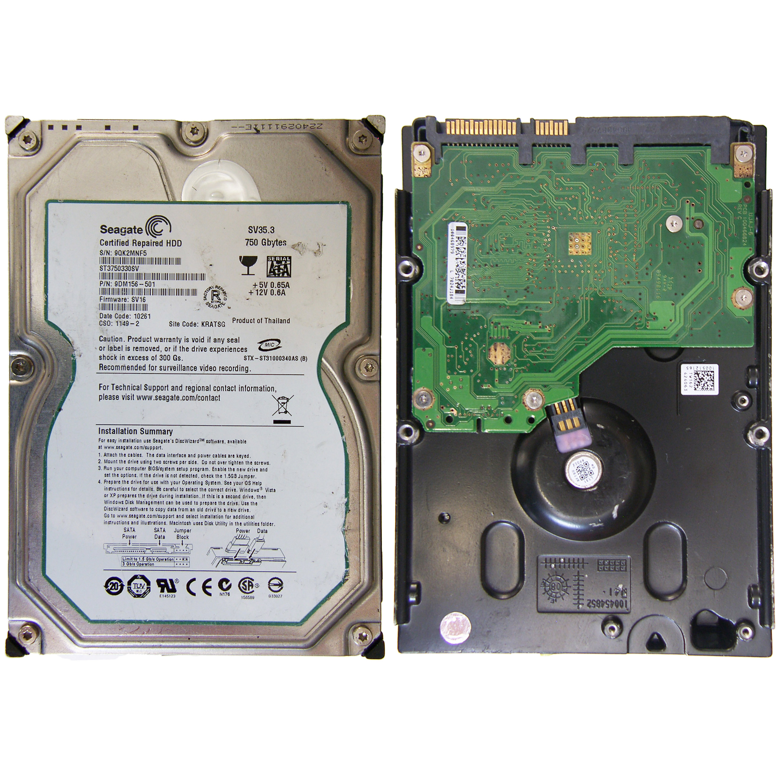 SEAGATE ST3750330SV | FW SV16 | detekovaný QwA