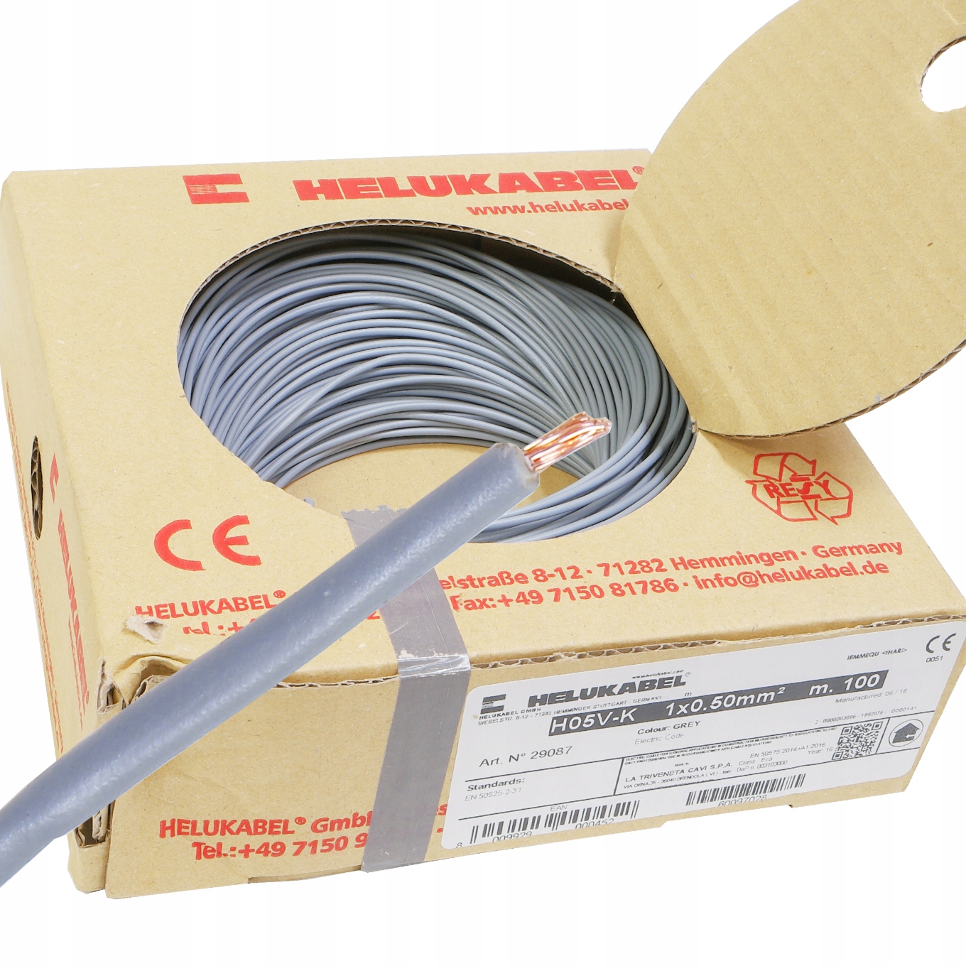 Kabel Lgy 0,5 mm šedá Helukabel 500 V 100 m