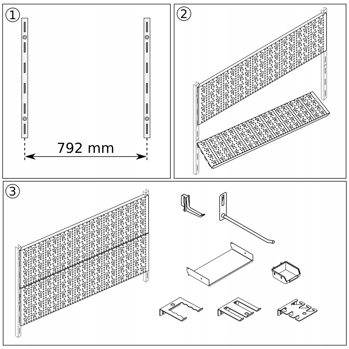 TABLICA SCIANKA NARZEDZIOWA WARSZTATOWA BASE SREBR Width 80 cm