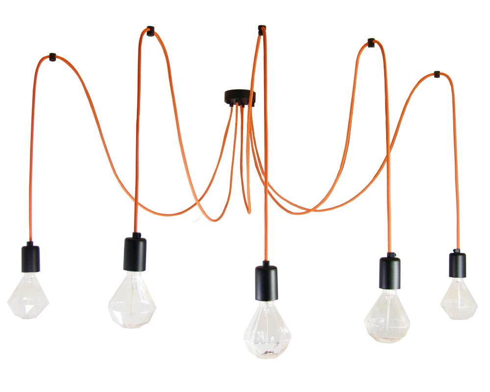 Závěsná Stropní Lampa Pavouk 5 Černá Oranžová