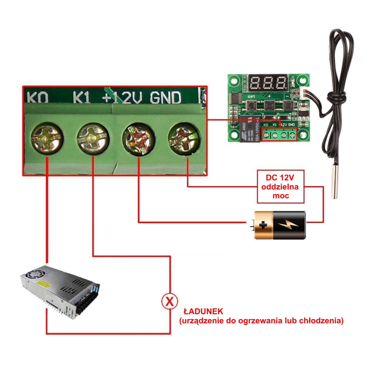 Cyfrowy termostat W1209 regulowany 12V -50C +110C Producent Inna