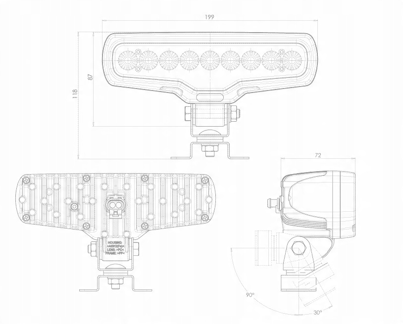 Рабочая лампа 4100LM 12-24V LED was W136 / 1078 Power 46.5 Вт