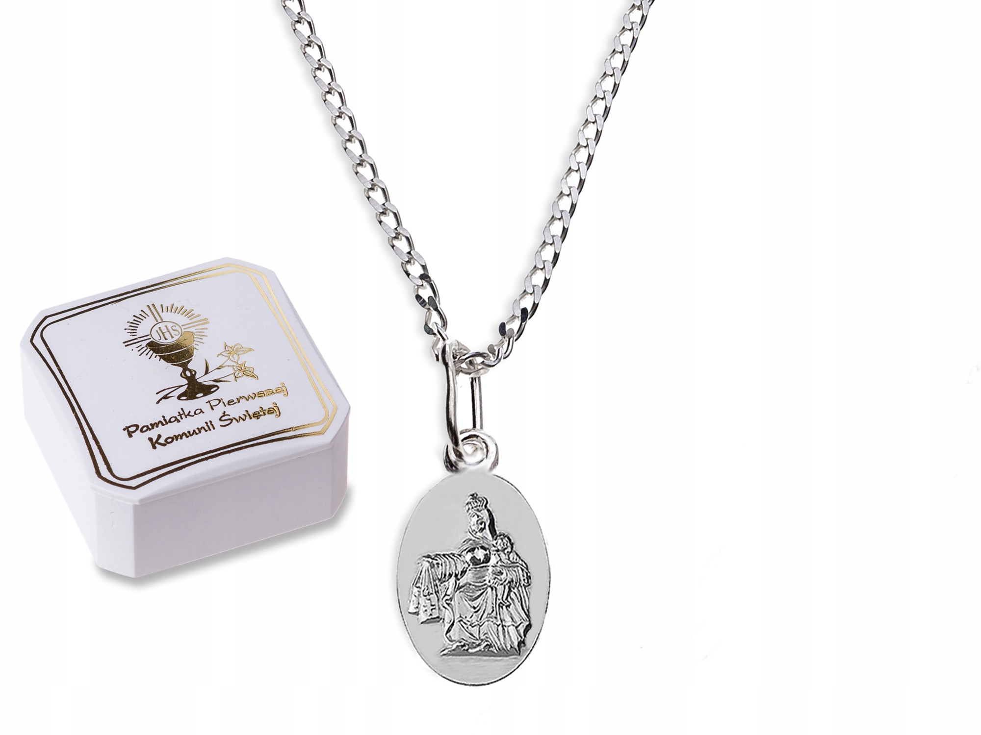 SREBRNY MEDALIK SZKAPLERZ Z ŁAŃCUSZKIEM KOMUNIA Kolor srebrny