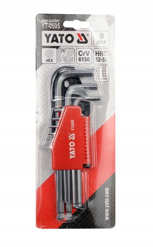 Klucze Hex Kulka 9CZ. 1,5-10MM CrV Yato YT-0505