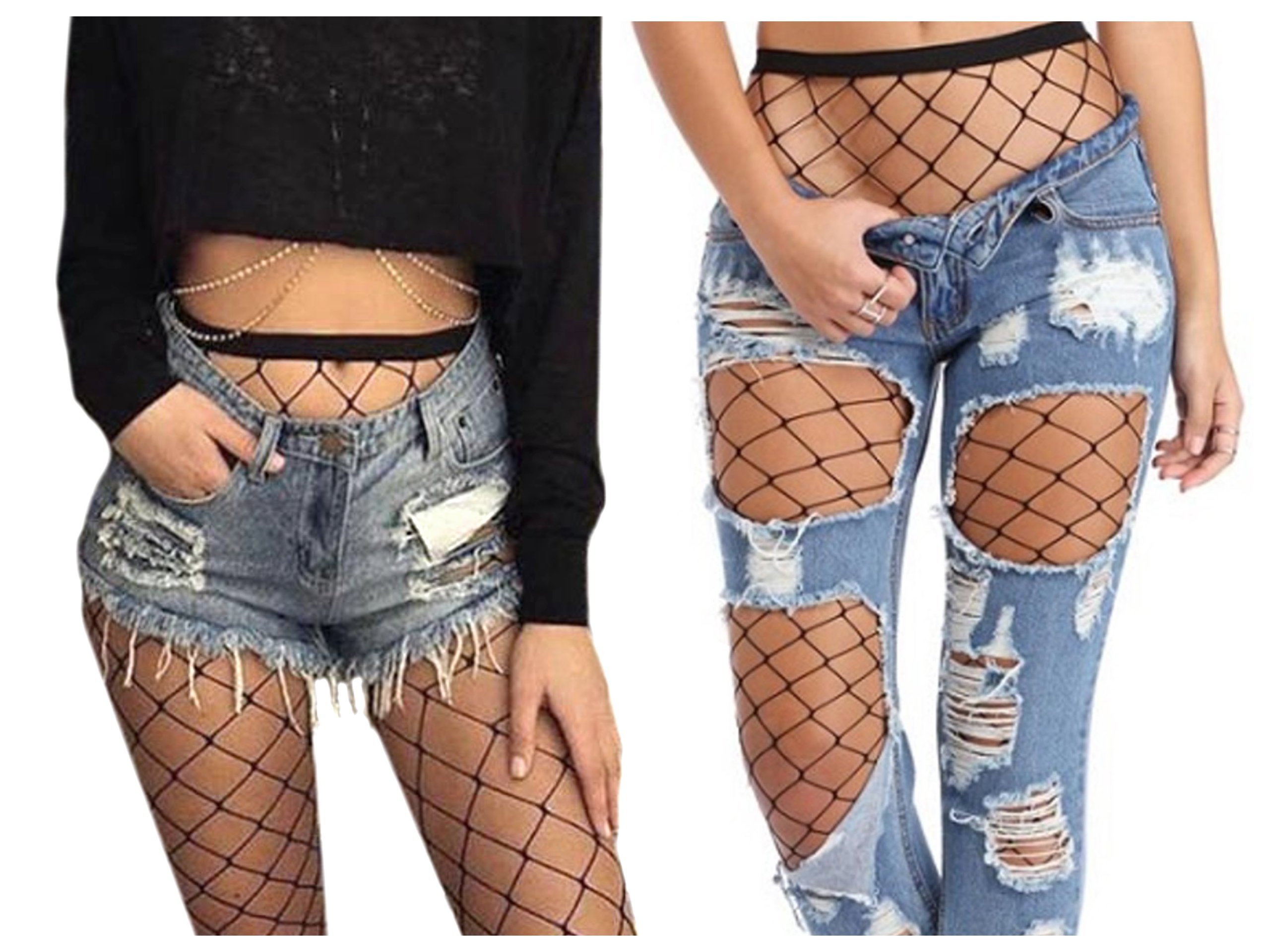 

Rajstopy kabaretki Jeans duże oczka Czarne P1465