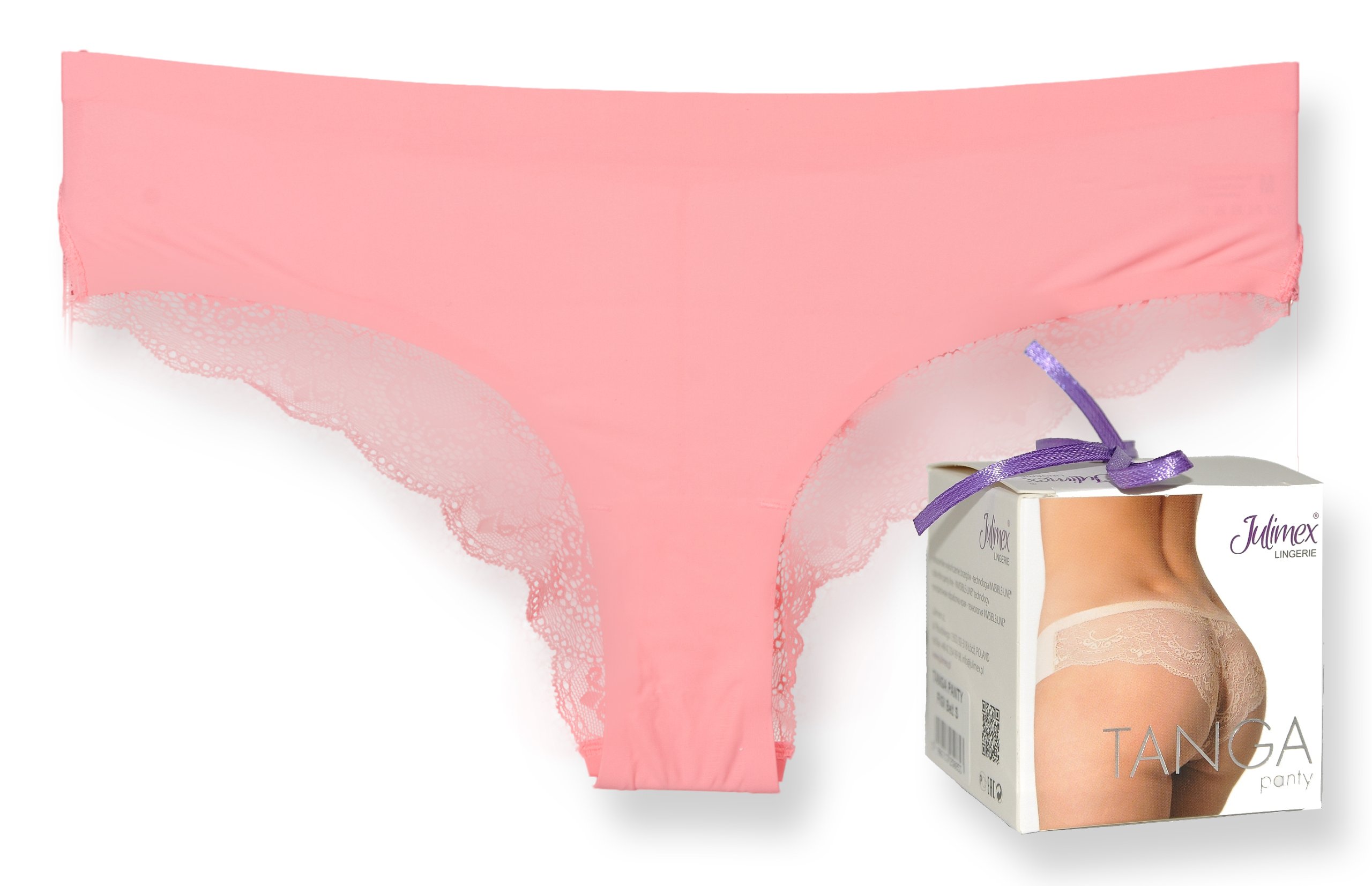 

Julimex Tanga Figi bezszwowe koronka jasny róż XL