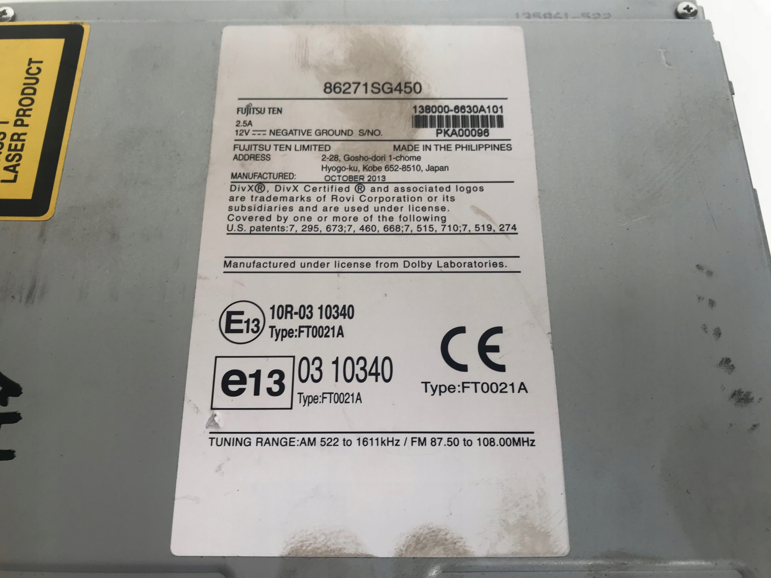 subaru Forester IV радио 86271SG450