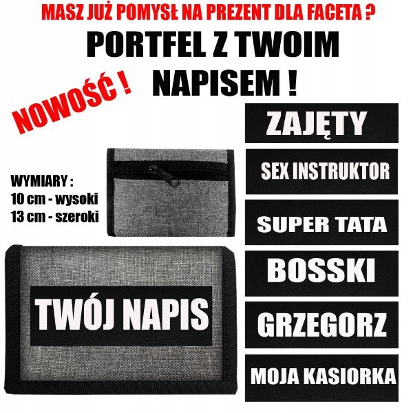 Portfel młodzieżowy twój nadruk kodura z nadrukiem Kolor szary czarny