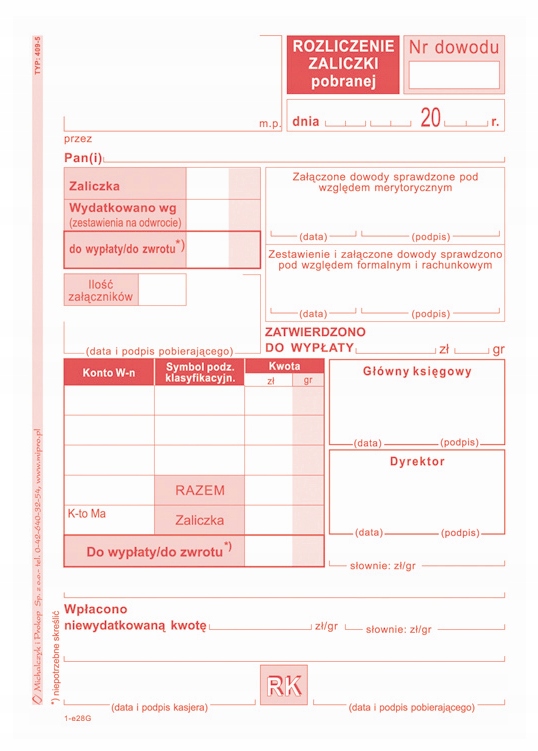 

409-5 Rozliczenie Zaliczki A6 dwustronny druk