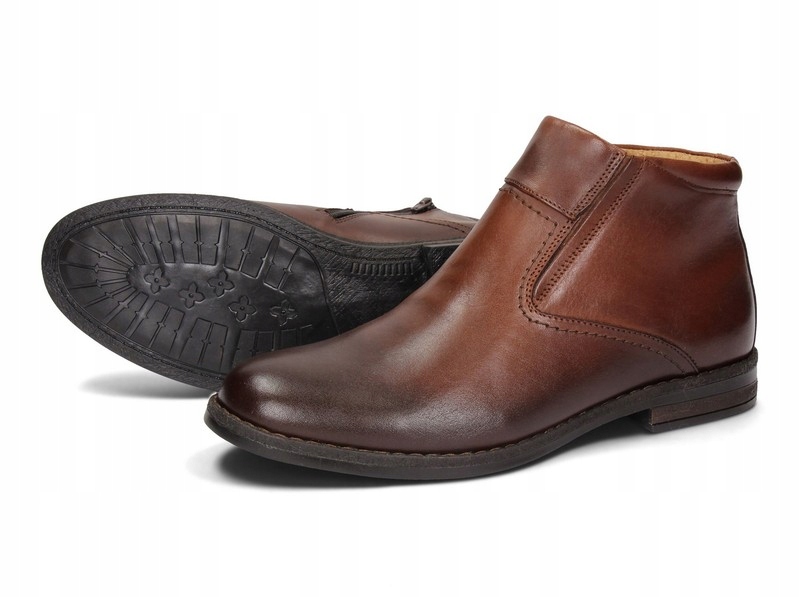 SZTYBLETY MĘSKIE ZIMOWE SKÓRA POLSKIE 282 BRĄZ 45 Rozmiar 45