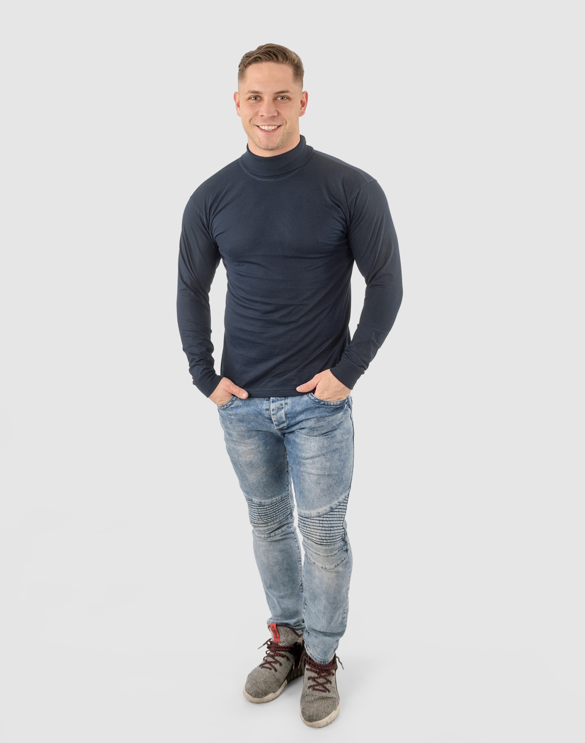 Elegancki Sweter Golf Męski Golfy WXM 3XL granatow Dekolt golf