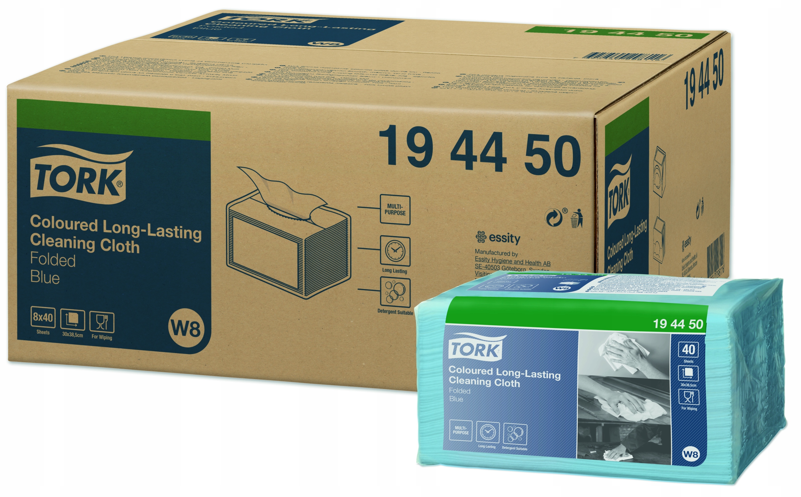 Zestaw 8x Tork 194450 Ściereczki Haccp niebieskie W8 40 sztuk 1w włókninowe