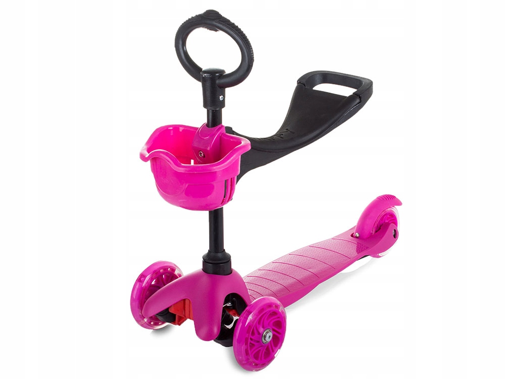 HULAJNOGA BALANSOWA TRÓJKOŁOWA CHODZIK JEŹDZIK Z KOSZYCZKIEM KOLOR RÓŻOWY Hamulec tak