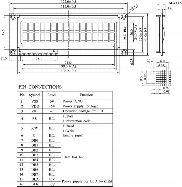 ART BIG! LCD 2x16 CZARNE ZNAKI/AMBER TŁO-LED Kod producenta PC-1602B-FHA K/A-2L E6 C