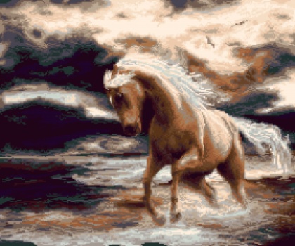 Kanva s potiskem pro křížkovou, gobelínovou výšivku, 60x50 cm kůň (7273)