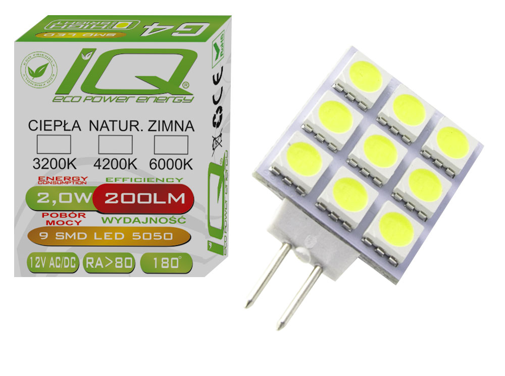 

Żarówka G4 9 Led Smd 2W 12V Ac/dc Zimna Iqepe CCD