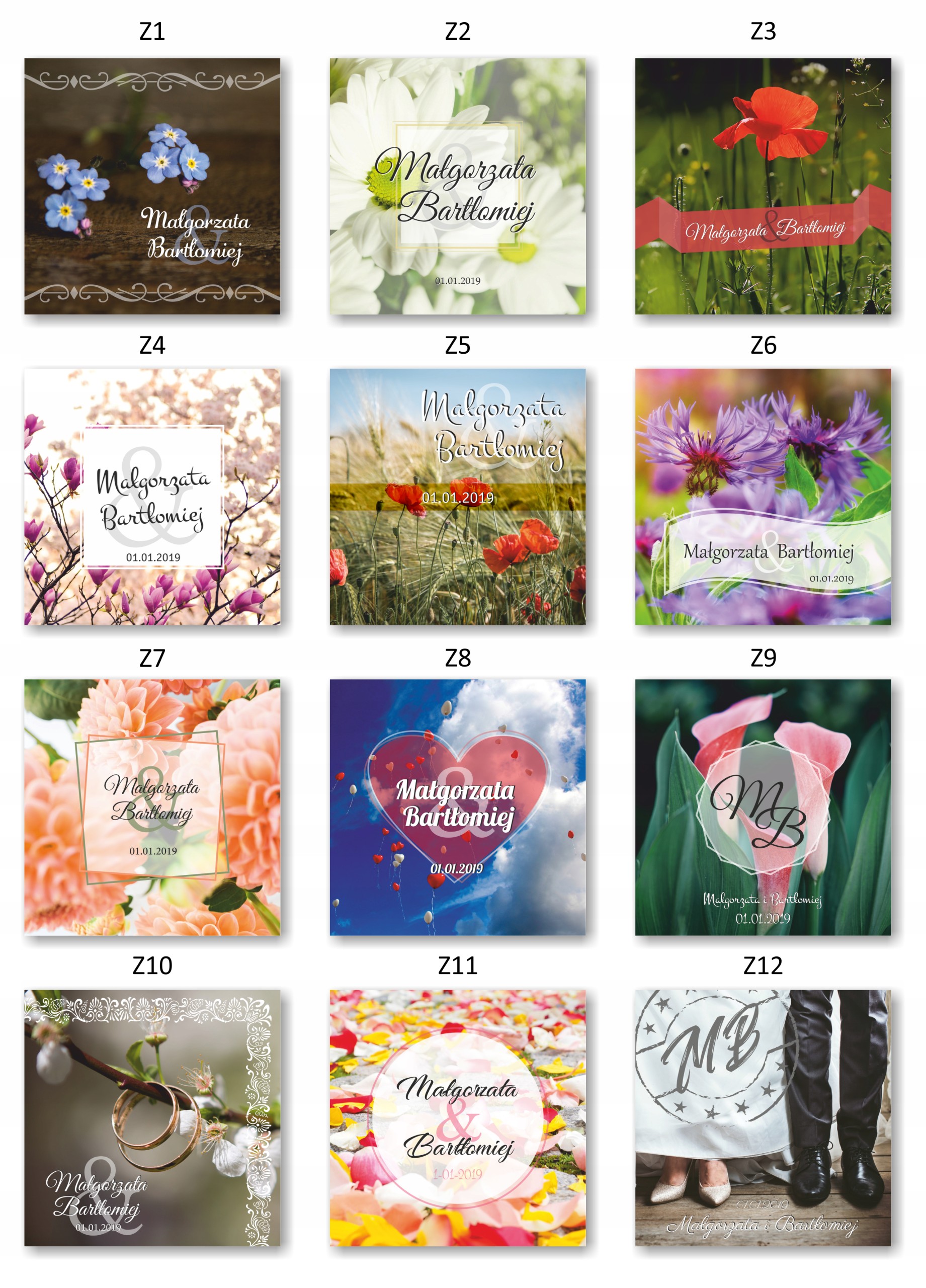 ZAPROSZENIA ŚLUBNE Romantyczne Kwiat Serce kwadrat Szerokość produktu 14 cm